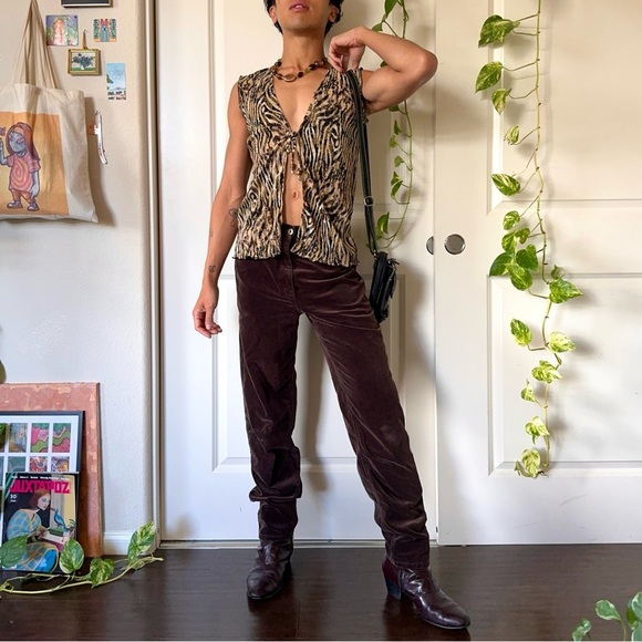 Vintage Brown Slim Velvet Pants - Picture 3 of 7